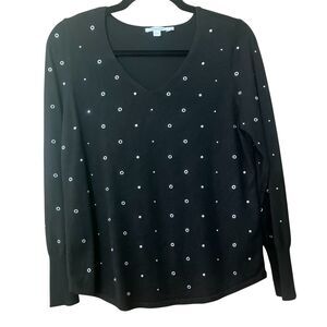 Chico's embellished lightweight knit v neck pullover long sleeve top